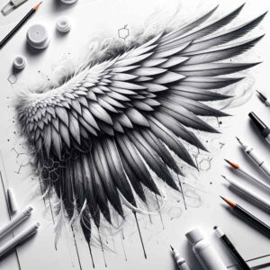 wings tattoo design ideas Surrealism distorted reality floating spirit for lower leg