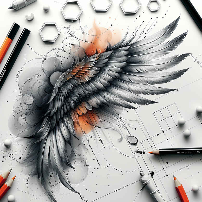 wings tattoo design ideas Realism sharp focus light trace for palm