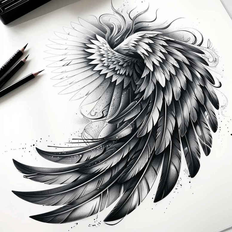 wings tattoo design ideas Realism natural contours skyward pull for side