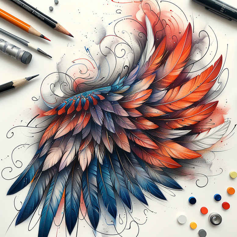 wings tattoo design ideas fine-line wind motion represents courage