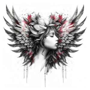 transcendence-motif-wings-tattoo – tattoo design ideas free ai generated – neotraditional-artful-color – for-upper-chest – Gallery: wings-inkby-ai