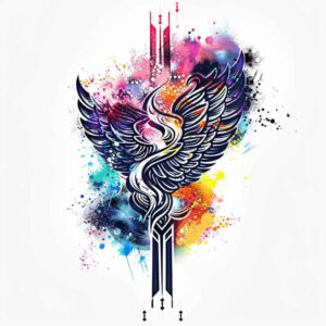 transcendence-motif-wings-tattoo – tattoo design ideas free ai generated – neotraditional-sharp-contrast – for-knee – Gallery: wings-inkby-ai