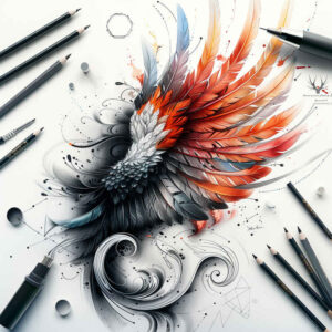 transcendence-motif-wings-tattoo – tattoo design ideas free ai generated – neotraditional-subtle-tone – for-upper-back – Gallery: wings-inkby-ai