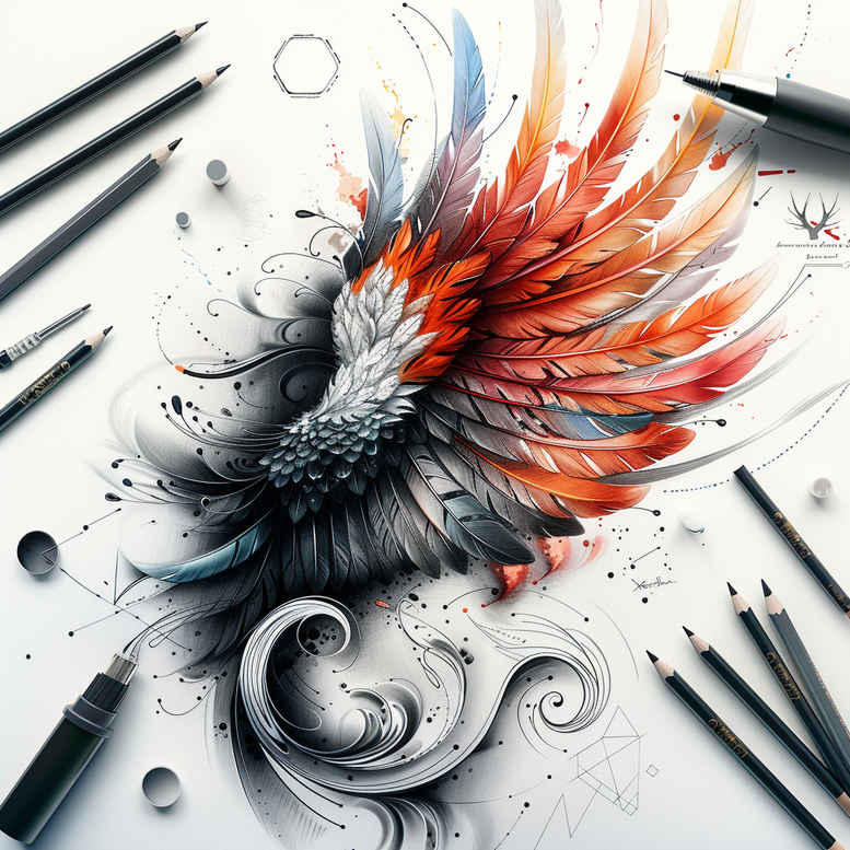 transcendence-motif-wings-tattoo – tattoo design ideas free ai generated – neotraditional-subtle-tone – for-upper-back – Gallery: wings-inkby-ai