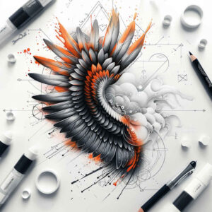 transcendence-motif-wings-tattoo – tattoo design ideas free ai generated – realism-real-shadows – for-back-of-neck – Gallery: wings-inkby-ai