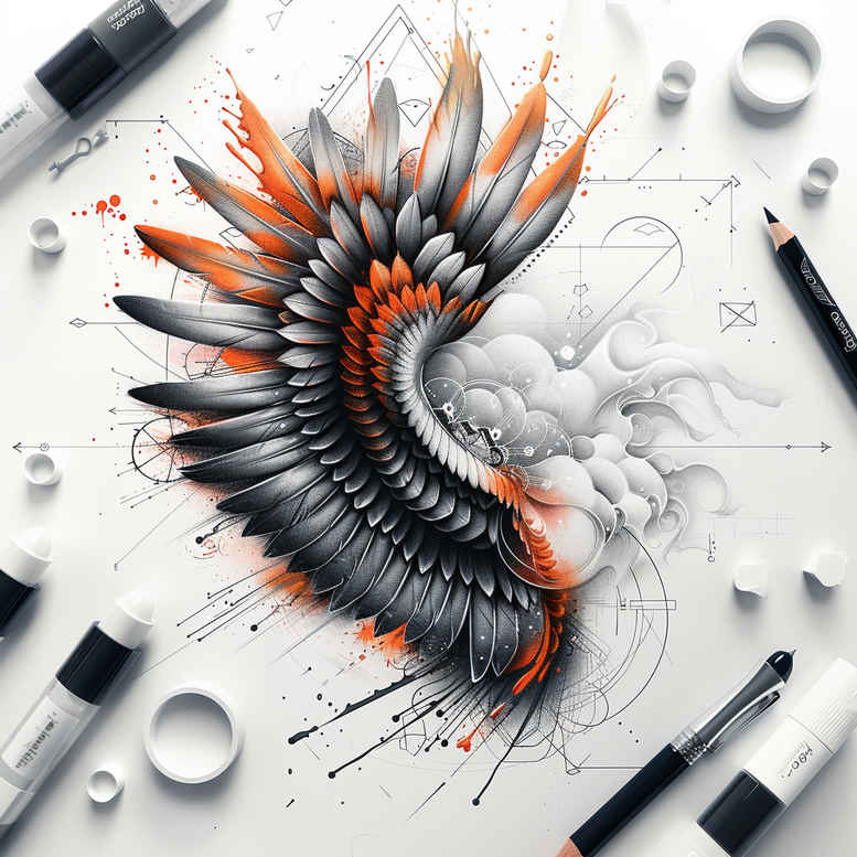 transcendence-motif-wings-tattoo – tattoo design ideas free ai generated – realism-real-shadows – for-back-of-neck – Gallery: wings-inkby-ai