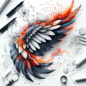 transcendence-motif-wings-tattoo – tattoo design ideas free ai generated – realism-visual-accuracy – for-behind-ear – Gallery: wings-inkby-ai