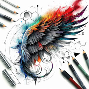 transcendence-motif-wings-tattoo – tattoo design ideas free ai generated – surrealism-ethereal-textures – for-upper-back – Gallery: wings-inkby-ai
