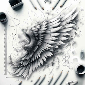 transcendence-motif-wings-tattoo – tattoo design ideas free ai generated – surrealism-psychedelic – for-inner-arm – Gallery: wings-inkby-ai