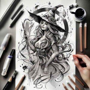 alchemy-motif-tattoo – tattoo design ideas free ai generated – disturbing – for-arm – Gallery: witches-inkby-ai