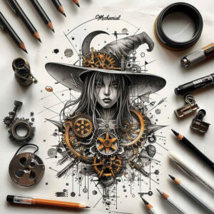 alchemy-motif-tattoo – tattoo design ideas free ai generated – shadow – for-side-torso – Gallery: witches-inkby-ai
