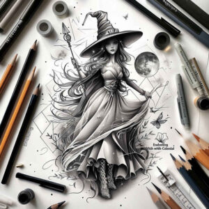 alchemy-motif-tattoo – tattoo design ideas free ai generated – silence – for-ankle – Gallery: witches-inkby-ai