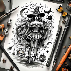 darkness-motif-tattoo – tattoo design ideas free ai generated – gagged – for-nape – Gallery: witches-inkby-ai