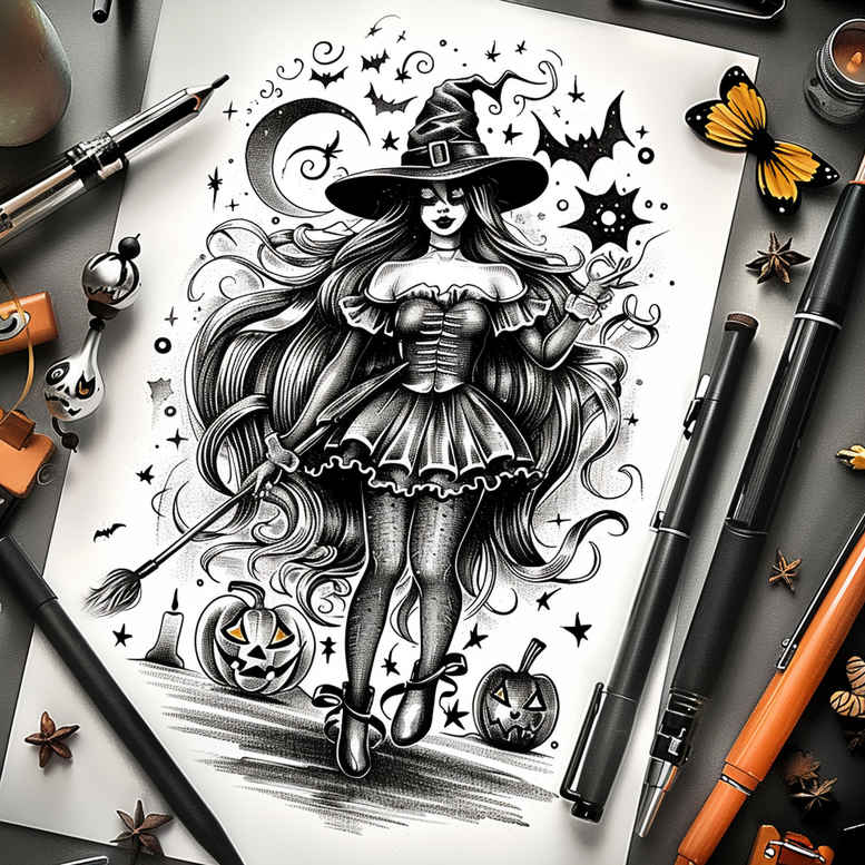 darkness-motif-tattoo – tattoo design ideas free ai generated – gagged – for-nape – Gallery: witches-inkby-ai