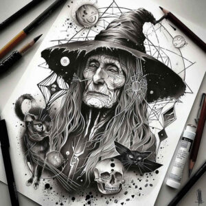 fire-motif-tattoo – tattoo design ideas free ai generated – occult – for-stomach – Gallery: witches-inkby-ai
