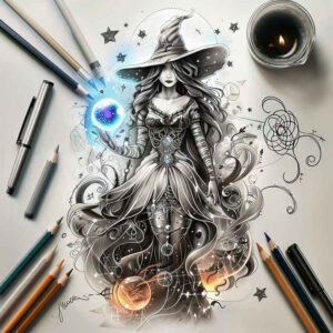 for-women – tattoo design ideas free ai generated – shadows – for-knee – Gallery: witches-inkby-ai