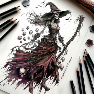 legend-motif-tattoo – tattoo design ideas free ai generated – creepy – for-forearm – Gallery: witches-inkby-ai