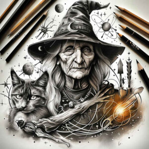 legend-motif-tattoo – tattoo design ideas free ai generated – spine-chilling – for-side-torso – Gallery: witches-inkby-ai