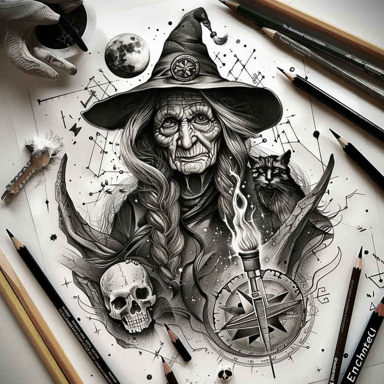 legend-motif-tattoo – tattoo design ideas free ai generated – spirit – for-fingers – Gallery: witches-inkby-ai