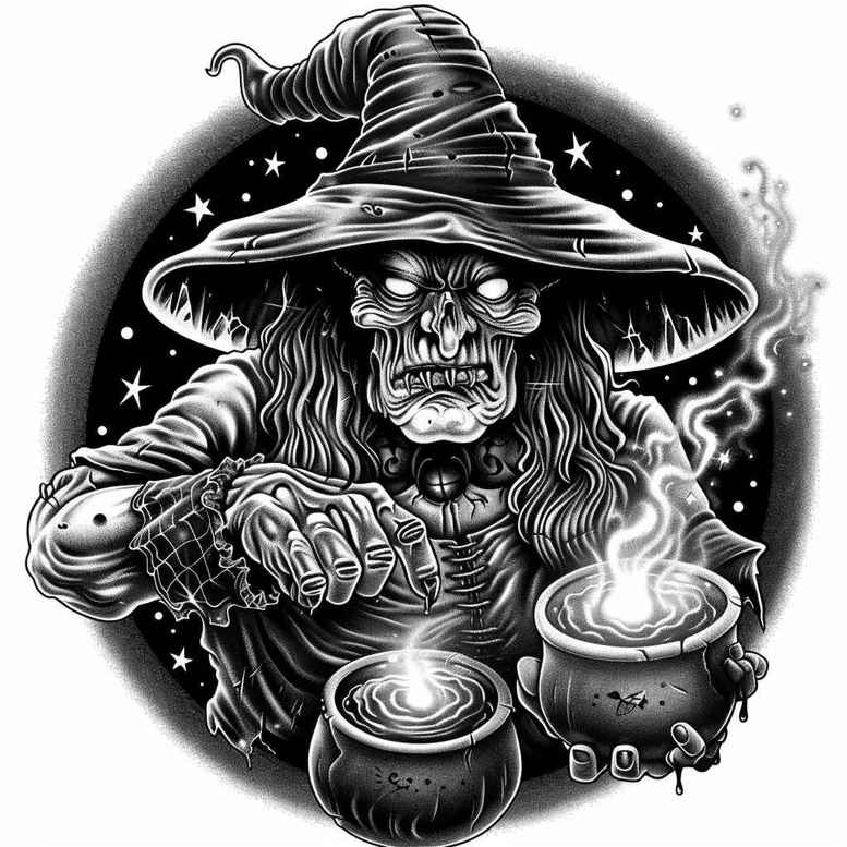 legend-motif-tattoo – tattoo design ideas free ai generated – wraith – for-nape – Gallery: witches-inkby-ai