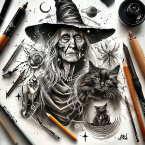 light-effect-tattoo – tattoo design ideas free ai generated – phantom – for-upper-chest – Gallery: witches-inkby-ai