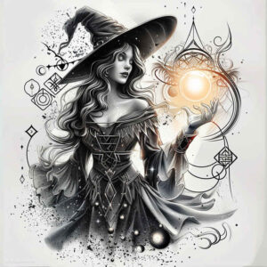 light-effect-tattoo – tattoo design ideas free ai generated – silence – for-biceps – Gallery: witches-inkby-ai