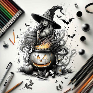 magic-and-spells-tattoo – tattoo design ideas free ai generated – evil-grin – for-lower-arm – Gallery: witches-inkby-ai