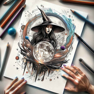 moon-motif-tattoo – tattoo design ideas free ai generated – eerie – for-wrist-side – Gallery: witches-inkby-ai
