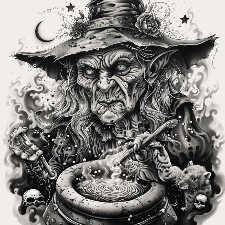 moon-motif-tattoo – tattoo design ideas free ai generated – uncanny – for-shin – Gallery: witches-inkby-ai