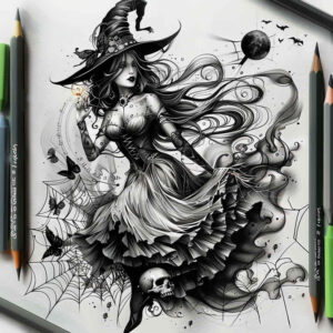 moon-tattoo – tattoo design ideas free ai generated – grim – for-knee – Gallery: witches-inkby-ai
