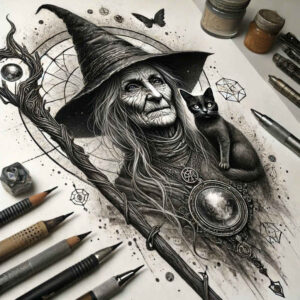 moon-tattoo – tattoo design ideas free ai generated – horror – for-scapula – Gallery: witches-inkby-ai