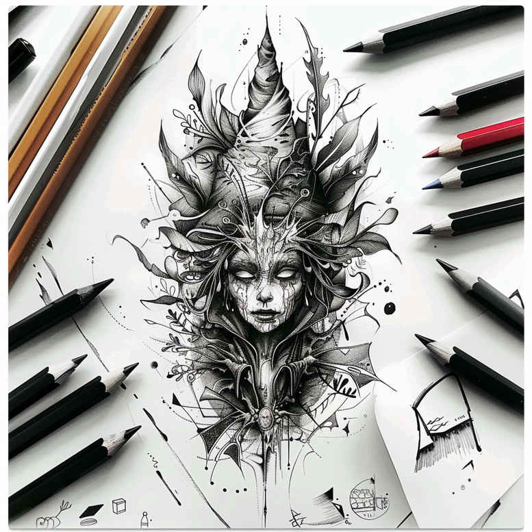 moon-tattoo – tattoo design ideas free ai generated – whispering – for-upper-arm – Gallery: witches-inkby-ai