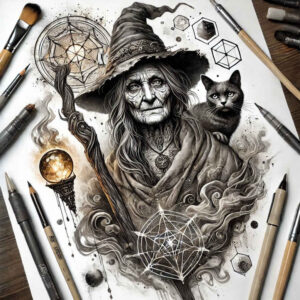 motion-witch-tattoo – tattoo design ideas free ai generated – dreadful – for-palm – Gallery: witches-inkby-ai