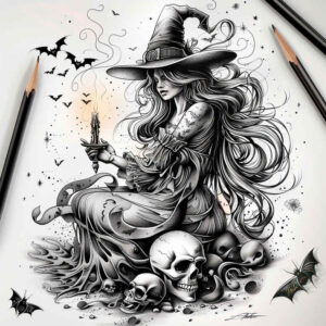 motion-witch-tattoo – tattoo design ideas free ai generated – haunted – for-palm – Gallery: witches-inkby-ai