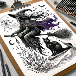 motion-witch-tattoo – tattoo design ideas free ai generated – terrifying – for-hip – Gallery: witches-inkby-ai