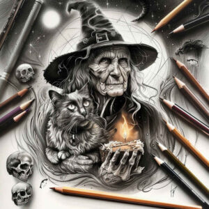 mystery-and-magic-tattoo – tattoo design ideas free ai generated – bloodcurdling – for-nape – Gallery: witches-inkby-ai