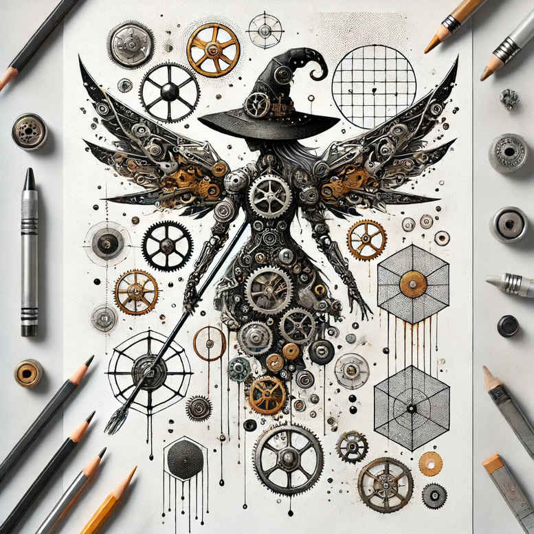 mystery-and-magic-tattoo – tattoo design ideas free ai generated – distorted – for-sternum – Gallery: witches-inkby-ai