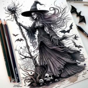 mystery-and-magic-tattoo – tattoo design ideas free ai generated – shadowy – for-ankle – Gallery: witches-inkby-ai