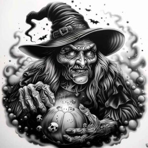 mystery-and-magic-tattoo – tattoo design ideas free ai generated – shadowy – for-fingers – Gallery: witches-inkby-ai