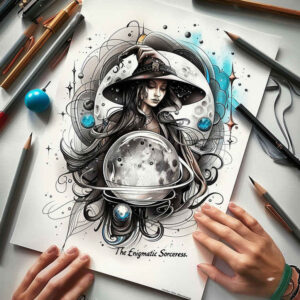 mysticism-motif-tattoo – tattoo design ideas free ai generated – dripping – for-sternum – Gallery: witches-inkby-ai