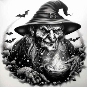 mysticism-motif-tattoo – tattoo design ideas free ai generated – lurking – for-upper-arm – Gallery: witches-inkby-ai
