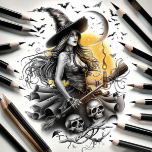 nature-motif-tattoo – tattoo design ideas free ai generated – shadowy – for-abdomen – Gallery: witches-inkby-ai