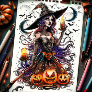 ornamental-detail-tattoo – tattoo design ideas free ai generated – chilling – for-upper-arm – Gallery: witches-inkby-ai