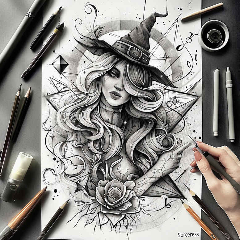 power-motif-tattoo – tattoo design ideas free ai generated – black-fog – for-abdomen – Gallery: witches-inkby-ai