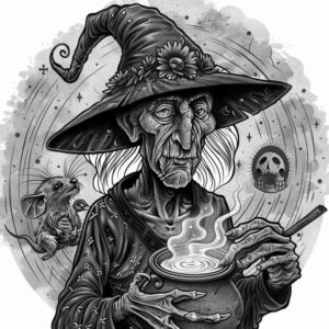 power-motif-tattoo – tattoo design ideas free ai generated – blackwork – for-scapula – Gallery: witches-inkby-ai