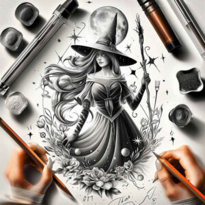 power-motif-tattoo – tattoo design ideas free ai generated – distorted – for-neck – Gallery: witches-inkby-ai
