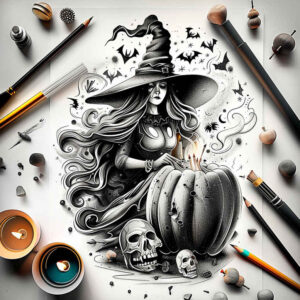 power-motif-tattoo – tattoo design ideas free ai generated – sinister – for-lower-thigh – Gallery: witches-inkby-ai