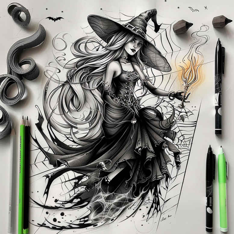 protection-motif-tattoo – tattoo design ideas free ai generated – odd – for-upper-back – Gallery: witches-inkby-ai