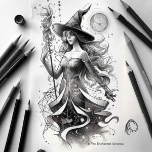 ritual-motif-tattoo – tattoo design ideas free ai generated – eerie – for-thigh – Gallery: witches-inkby-ai
