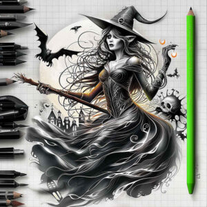 shadow-motif-tattoo-for-men – tattoo design ideas free ai generated – menacing – for-full-back – Gallery: witches-inkby-ai